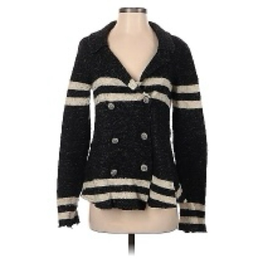 Free People Black and Cream Double-Breasted Cardigan (RARE VINTAGE)